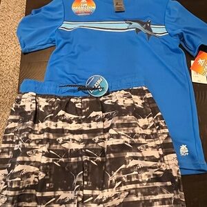 NWT ZeroXposur Boys 8 14/16 18 Swim Rashguard Bathing Suit Set UPF 30+ Trunks